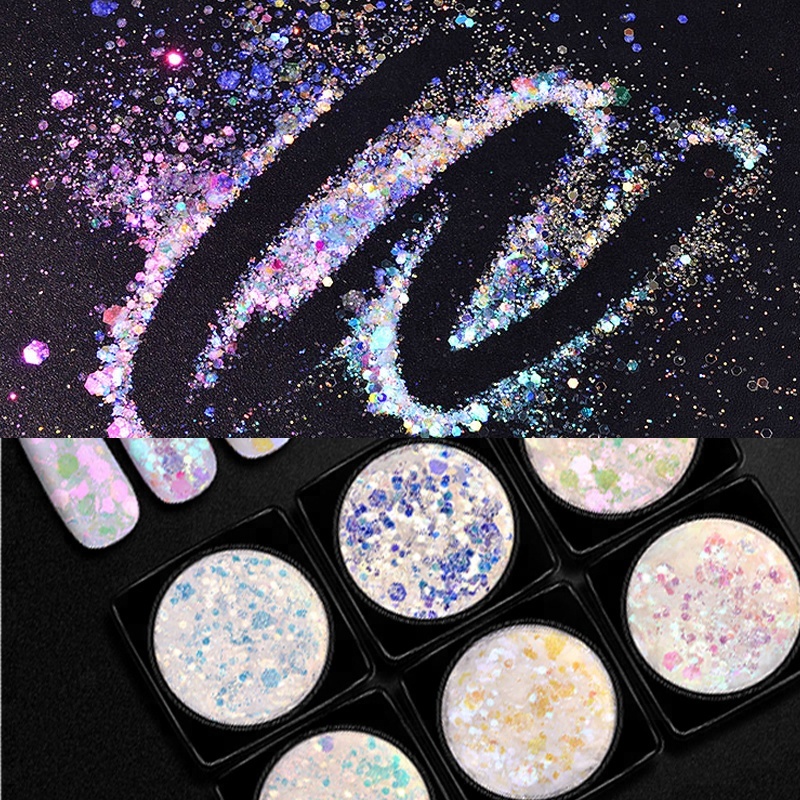2G Aurora Ultra-thin Hexagon Nail Flakes Slice Sequins Glitters