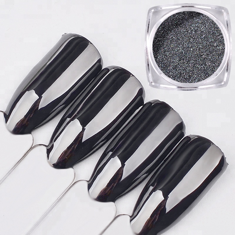 Black Nail Art Magic Mirror Effect Chrome Powder Tiny Pigment