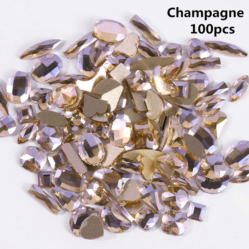Mix Color Diamond Gold Bottom Flat Back Strass Stone 3D Charms Nails Rhinestones