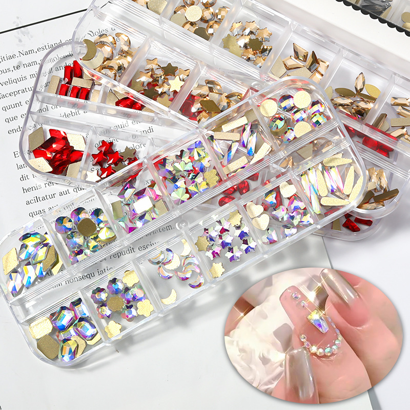 Diamond Bling Flat Back Jewelry Box Triangle Moon Heart Nails Crystal
