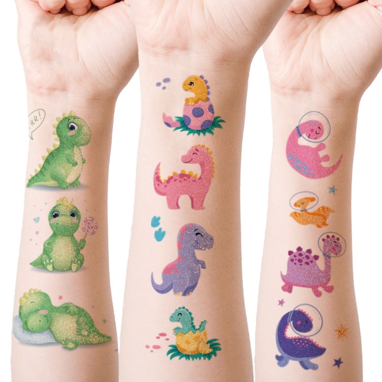 EG107-126 Dino Fake Tattoo Glitter Styles Dinosaur Tattoos for Kids Party