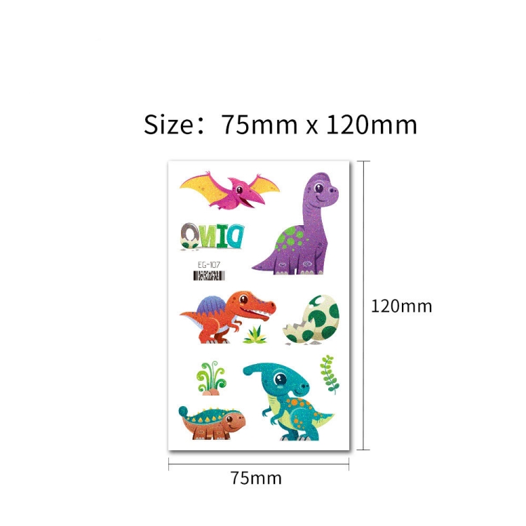 EG107-126 Dino Fake Tattoo Glitter Styles Dinosaur Tattoos for Kids Party