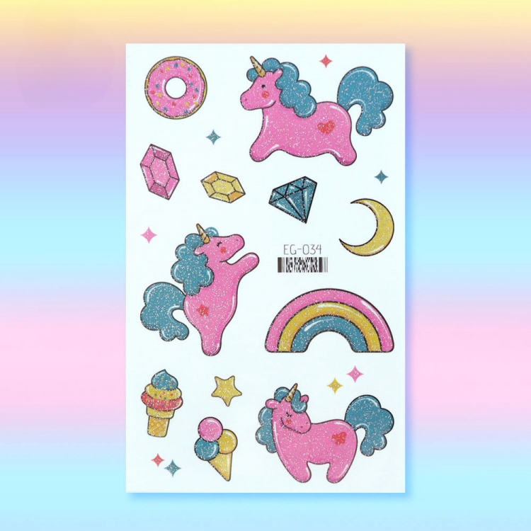 Cute Glitter Unicorn Tattoo Face Shine Temporary Tattoo Sticker