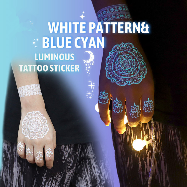 Temporary Flower Bird Leaf Moon Star White Lace Glowing Tattoo Stickers