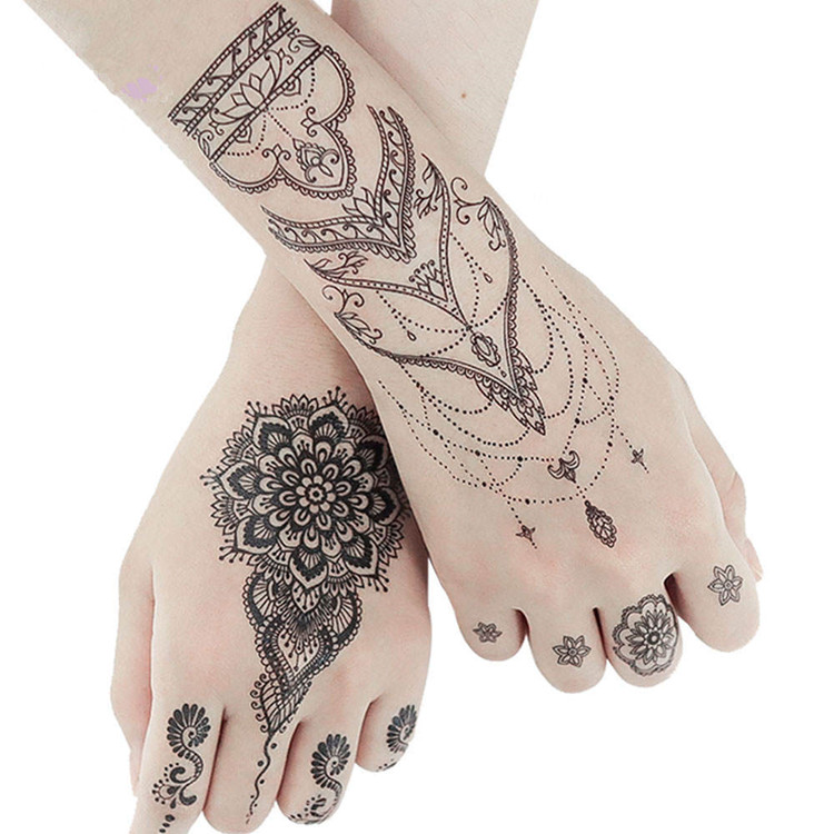 Temporary India Mehndi Mandala Flower Black Tattoo Stickers Henna