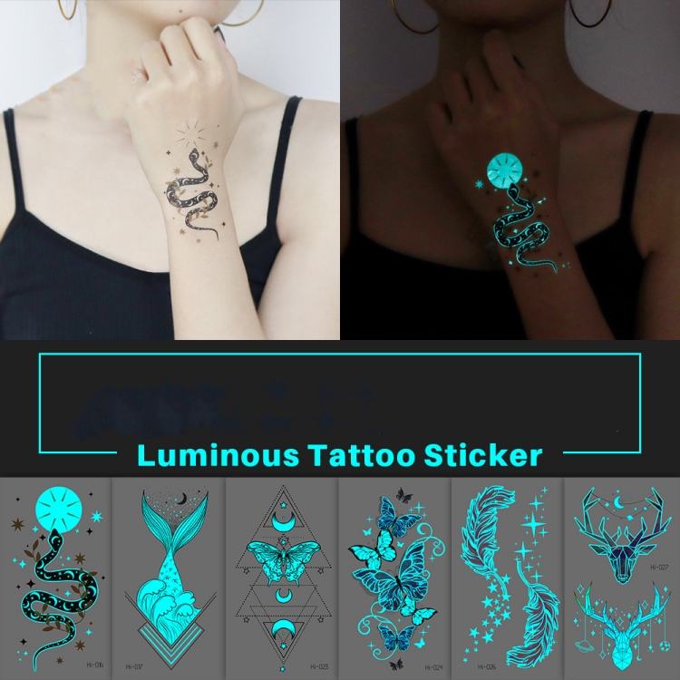 Blue waterproof night glow snake butterfly face noctilucent tattoo stickers