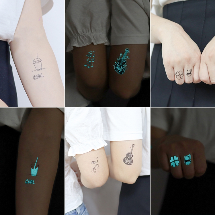 Blue waterproof night glow snake butterfly face noctilucent tattoo stickers