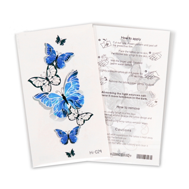 Blue waterproof night glow snake butterfly face noctilucent tattoo stickers