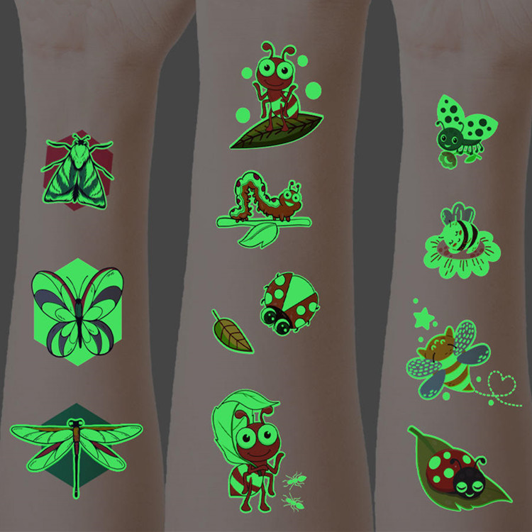 Kids Insect Luminous Dark Neon Tattoos