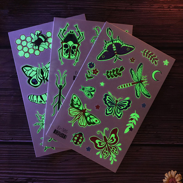 Kids Insect Luminous Dark Neon Tattoos