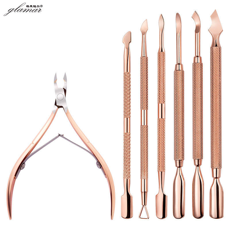  Rose Gold Stainless Steel Nail Cuticle Pushers Kit Finger Manicure Nail tools