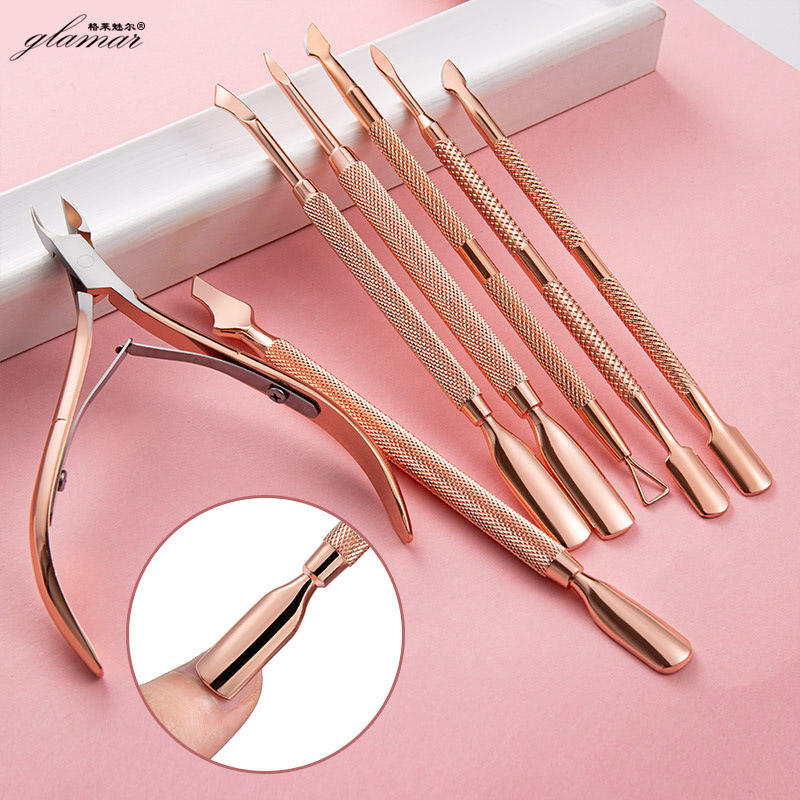  Rose Gold Stainless Steel Nail Cuticle Pushers Kit Finger Manicure Nail tools