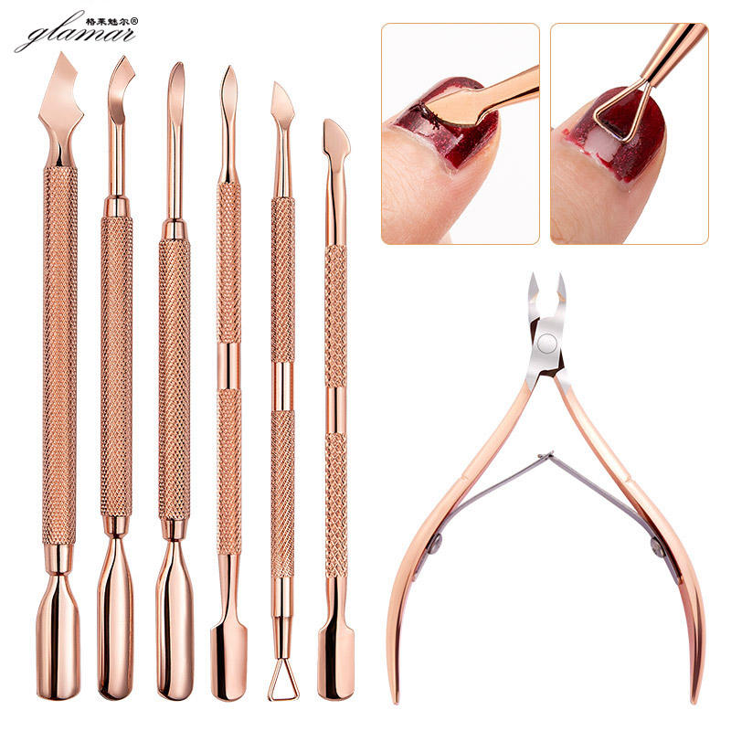  Rose Gold Stainless Steel Nail Cuticle Pushers Kit Finger Manicure Nail tools