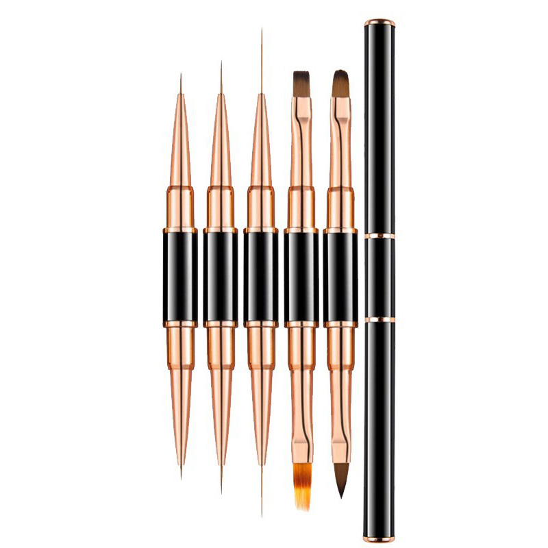 Metal Black Rose Gold Double Acrylic Head Nail Art Painting Brush Set