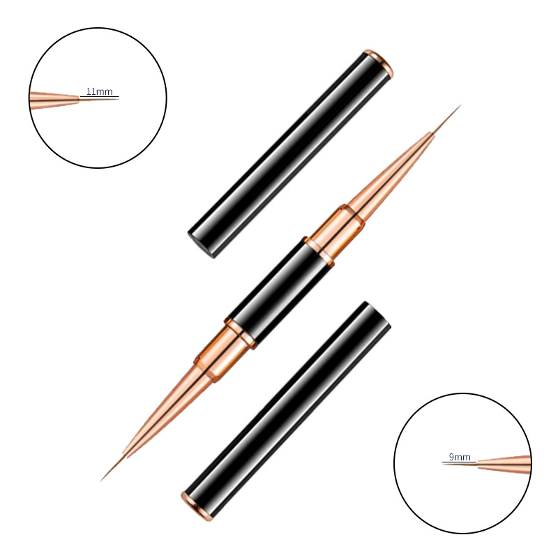Metal Black Rose Gold Double Acrylic Head Nail Art Painting Brush Set