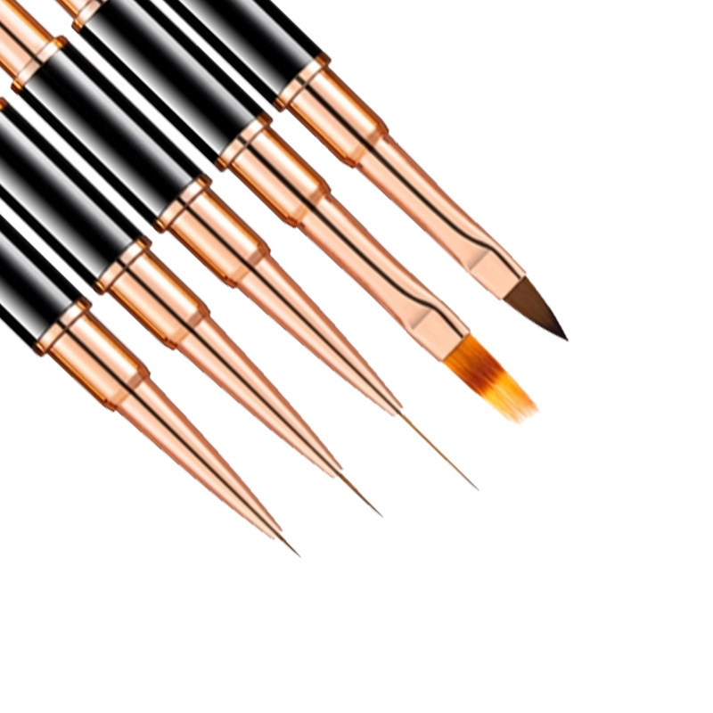 Metal Black Rose Gold Double Acrylic Head Nail Art Painting Brush Set