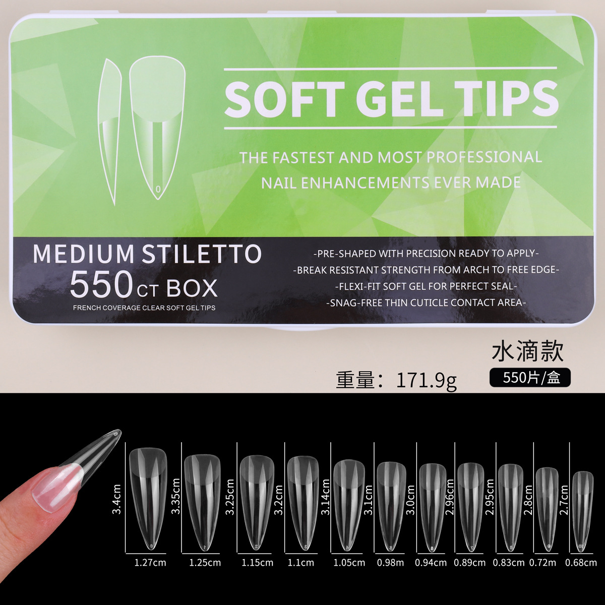 Box Ultra Thin Long Coffin Medium Almond Stiletto Soft Gel Nail Extension Tips
