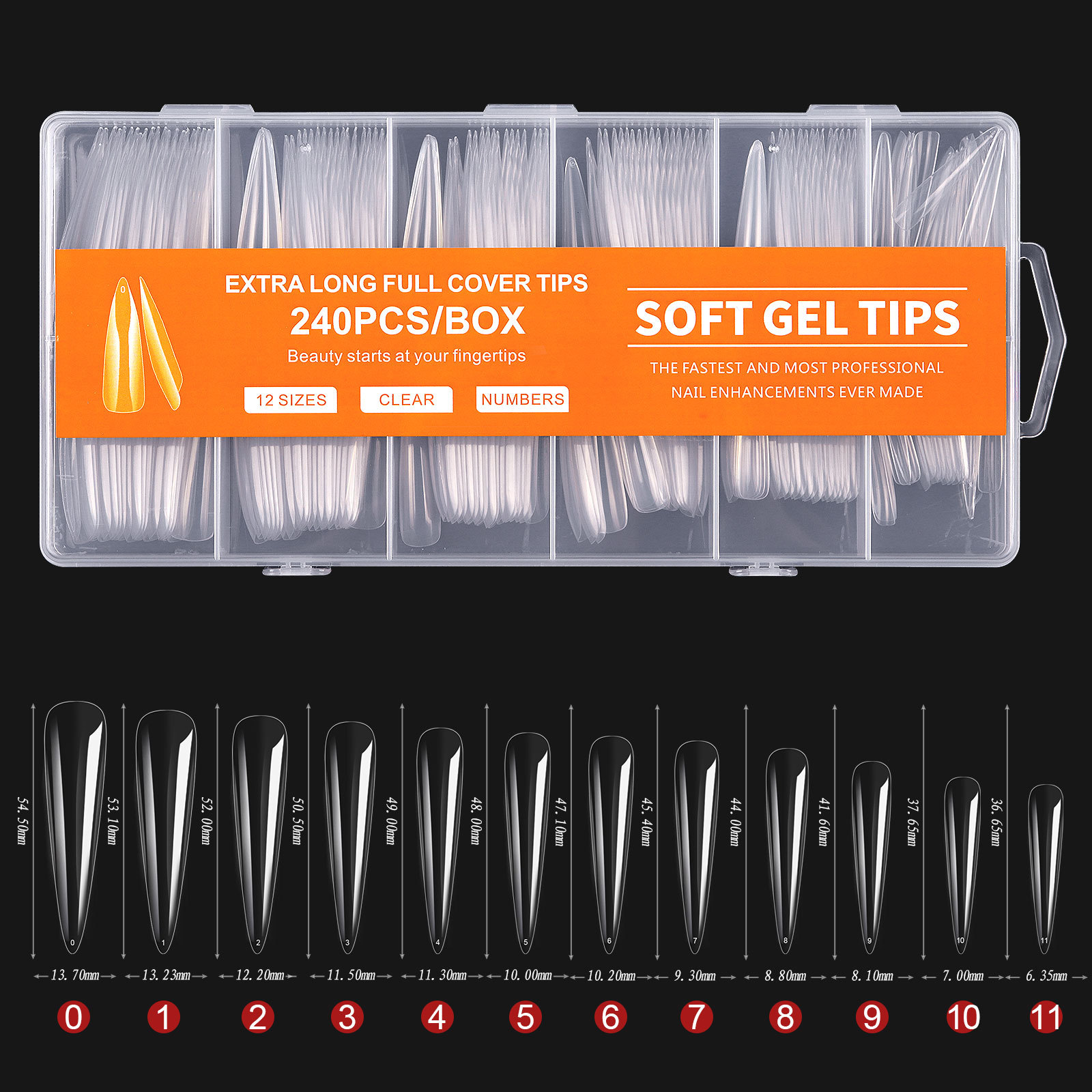 C Curve Square XXL DIY 240 Pcs Long Coffin Soft Gel X Nail Tips Full Cover