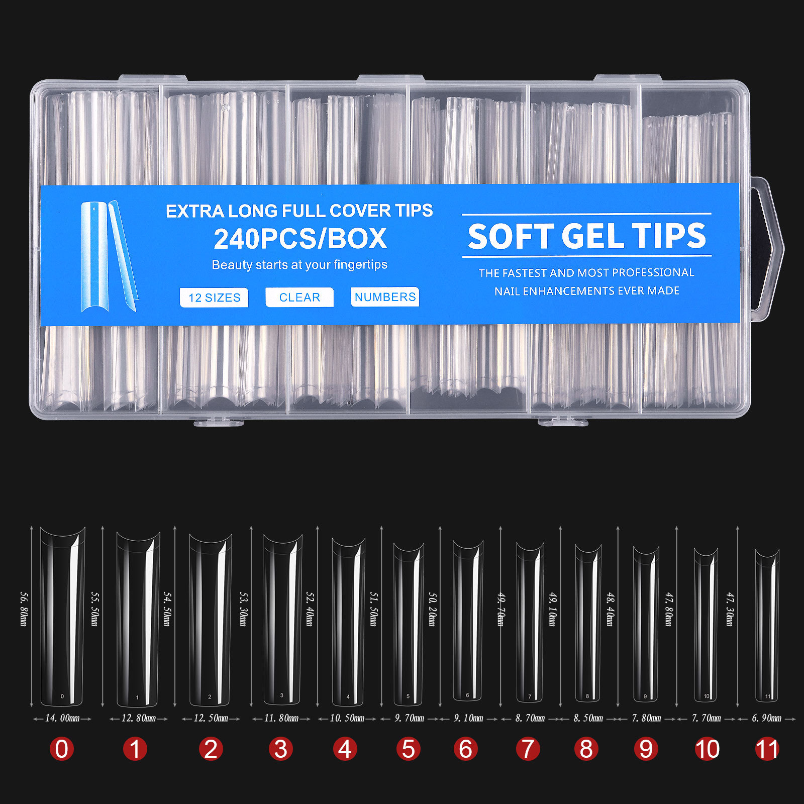 C Curve Square XXL DIY 240 Pcs Long Coffin Soft Gel X Nail Tips Full Cover