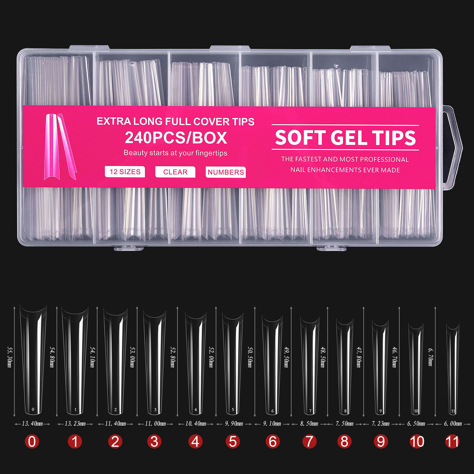 C Curve Square XXL DIY 240 Pcs Long Coffin Soft Gel X Nail Tips Full Cover