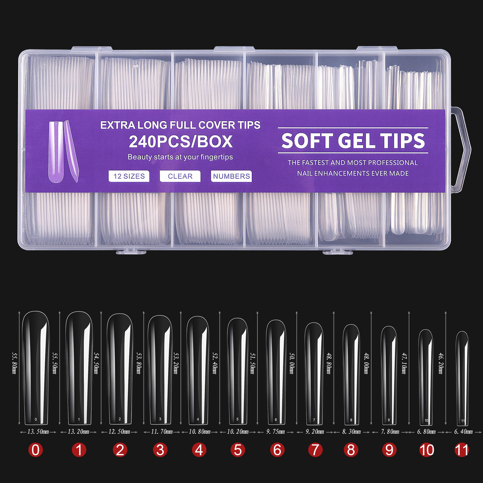 C Curve Square XXL DIY 240 Pcs Long Coffin Soft Gel X Nail Tips Full Cover