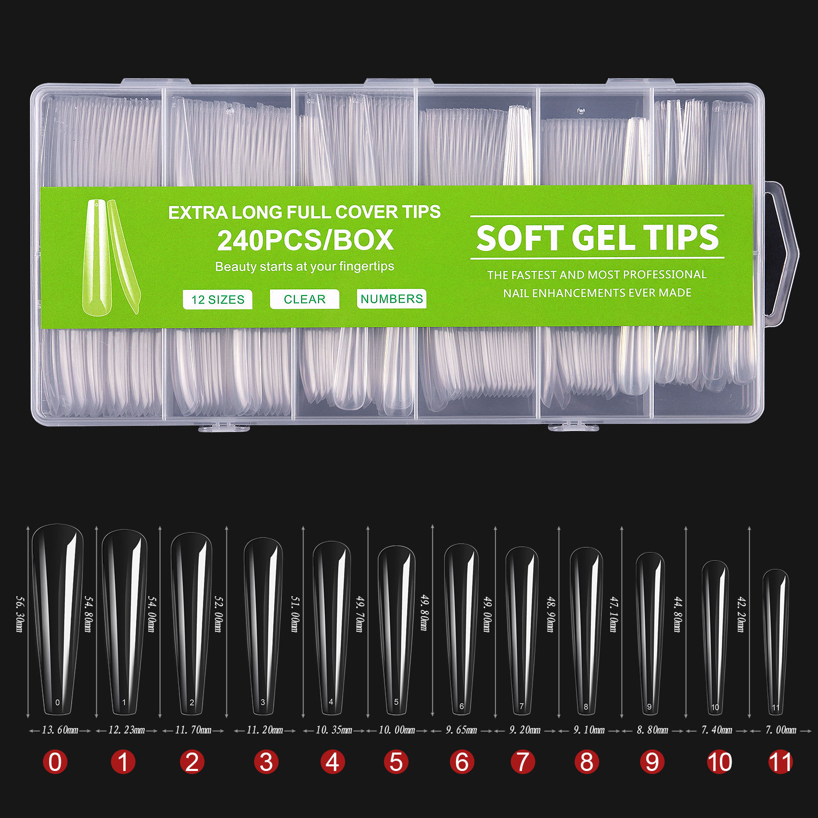 C Curve Square XXL DIY 240 Pcs Long Coffin Soft Gel X Nail Tips Full Cover