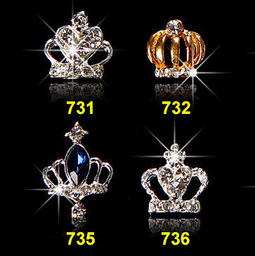 Metal Pearl Crown Hollowed Diamond Tie Decoration Charms Rhinestones
