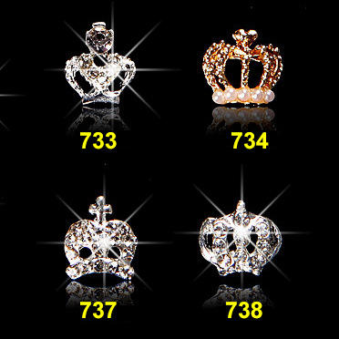 Metal Pearl Crown Hollowed Diamond Tie Decoration Charms Rhinestones