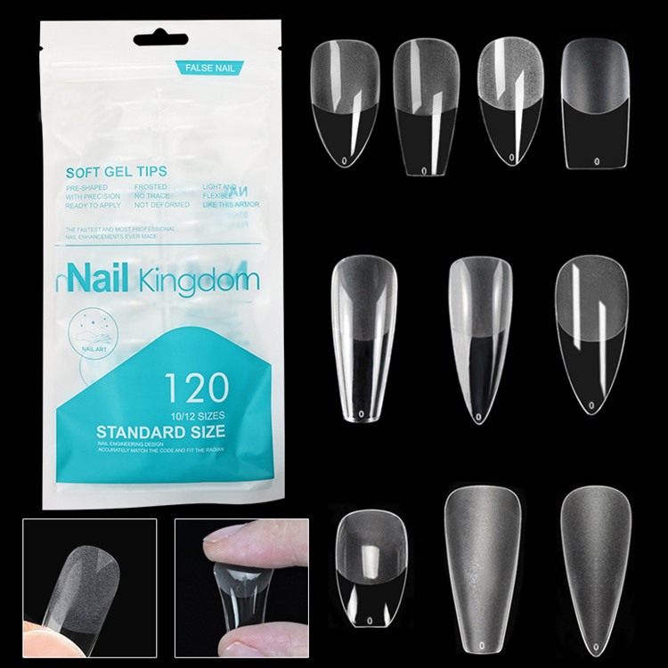120 Pcs Per Bag Coffin Medium Almond Stiletto Soft Gel Nail Extension Tips