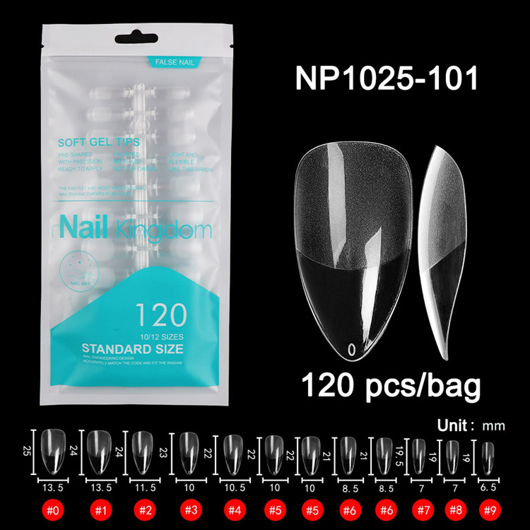 120 Pcs Per Bag Coffin Medium Almond Stiletto Soft Gel Nail Extension Tips