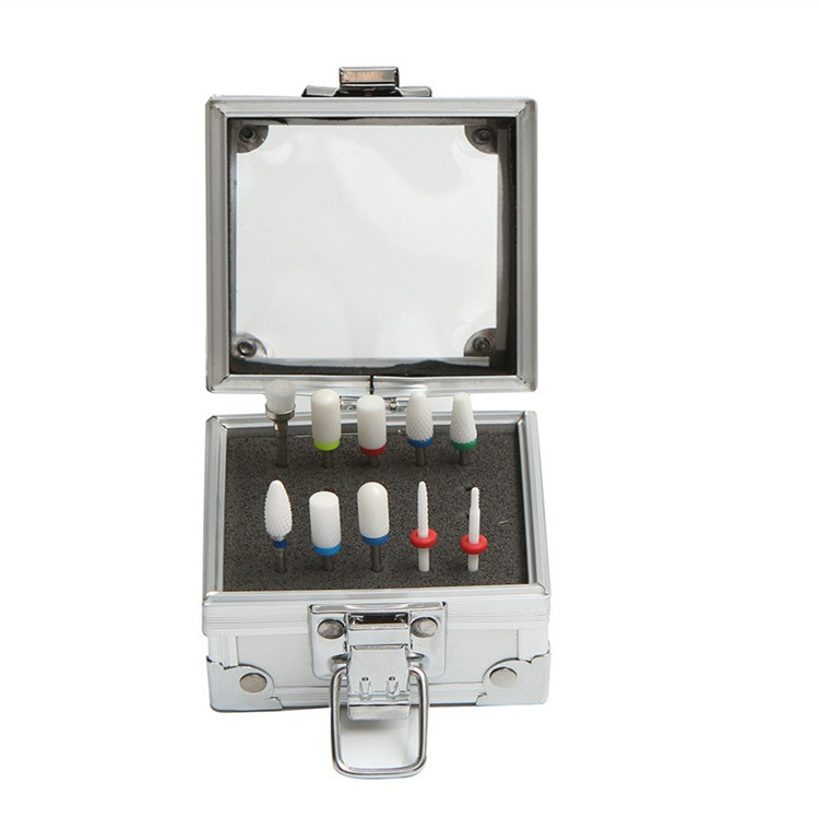 Ceramic Silver Black Nail Art Drill Bits Tool Storage Box