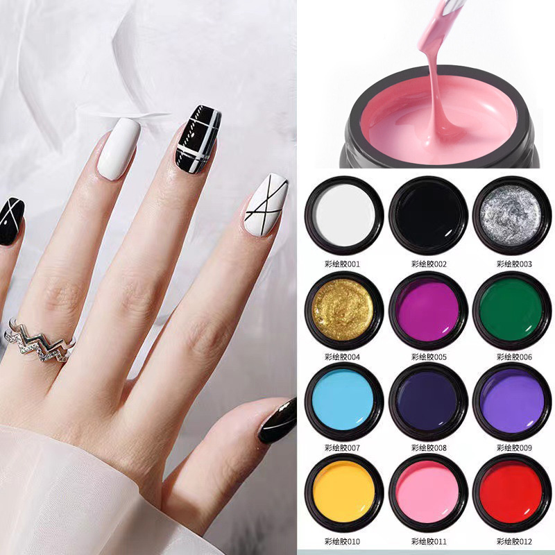12 Color 8 ml Non-toxic False Nail UV Nail Art Painting Gel