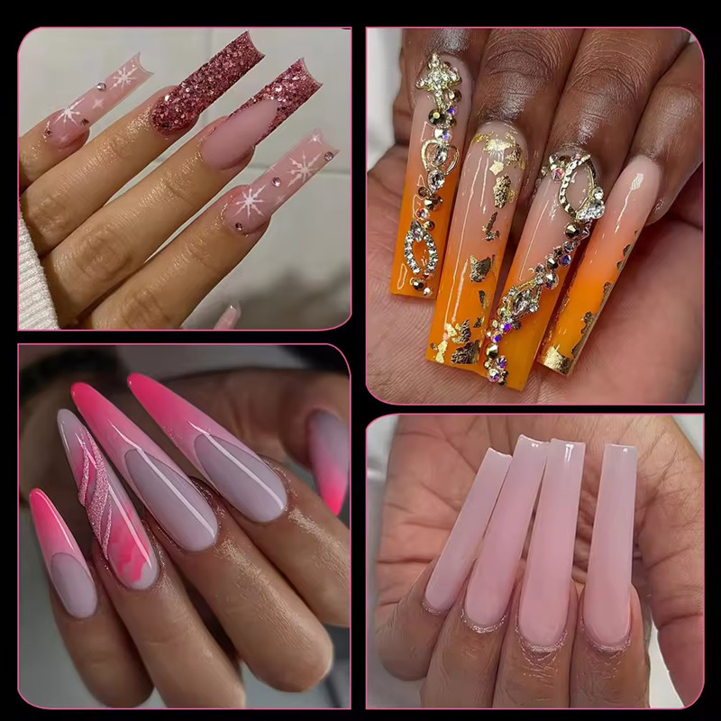 Custom 2025 Fashion 240 Pcs 3XL Long Straight Square Shape Long Coffin Soft Gel X Nail Tips Half Cover