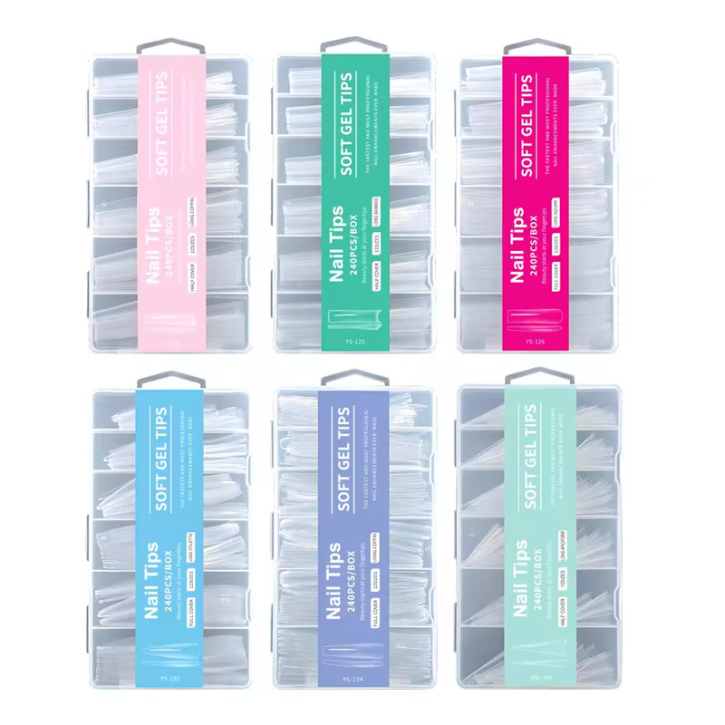 Custom 2025 Fashion 240 Pcs 3XL Long Straight Square Shape Long Coffin Soft Gel X Nail Tips Half Cover