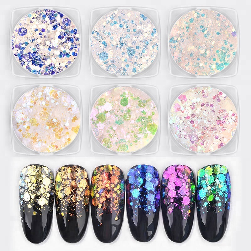 2G Aurora Ultra-thin Hexagon Nail Flakes Slice Sequins Glitters