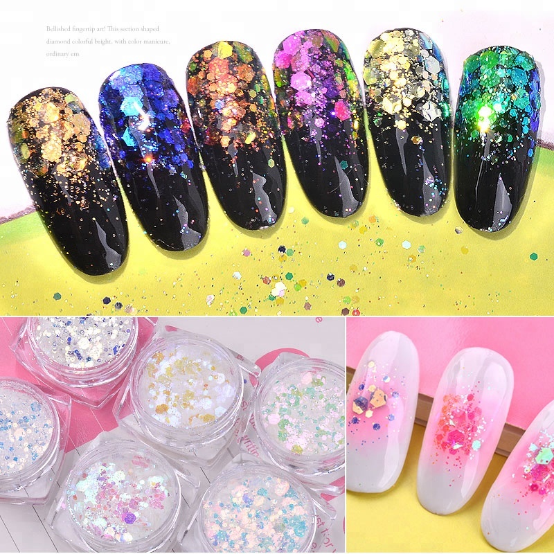 2G Aurora Ultra-thin Hexagon Nail Flakes Slice Sequins Glitters