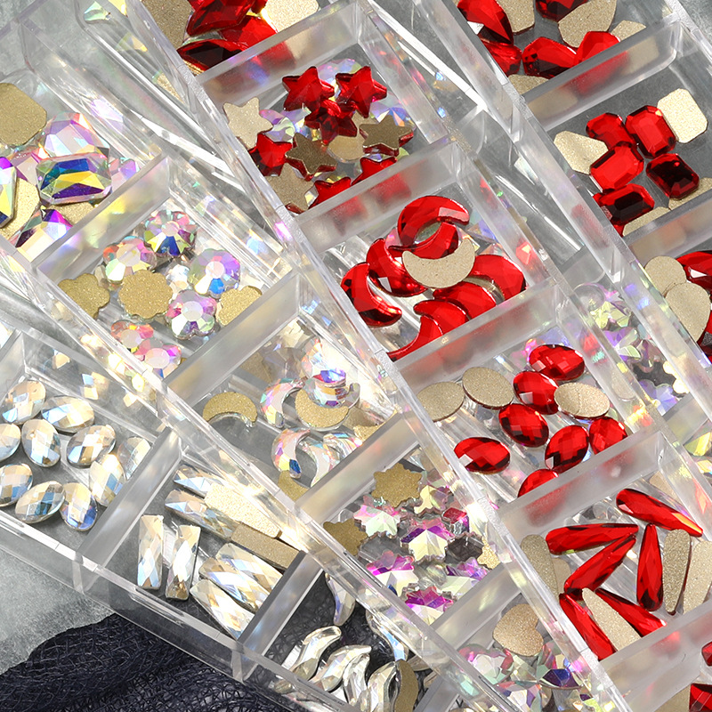 Diamond Bling Flat Back Jewelry Box Triangle Moon Heart Nails Crystal