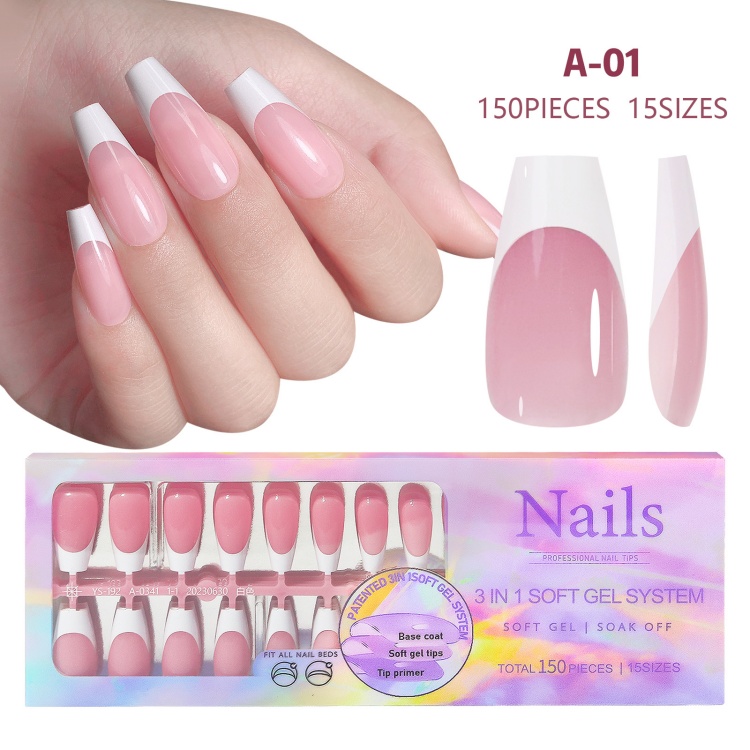150pcs/set Charming French Ballet Wearable Seamless Nail Tips Press On Nail