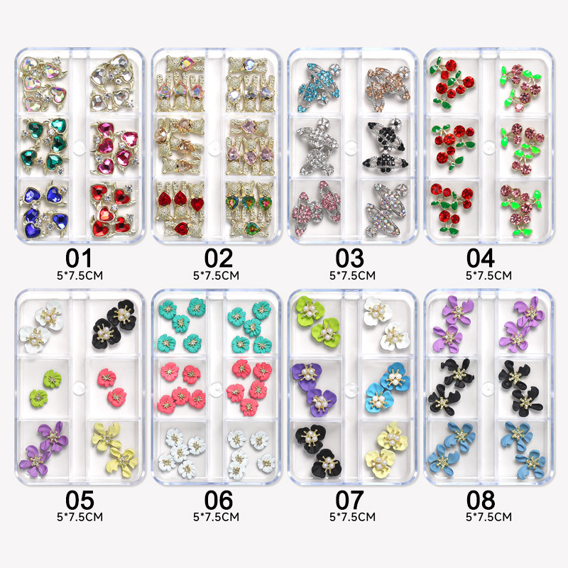 30 Pcs/box Silver Metal Alloy Nail Arts Charms Camellia Cherry Planet Decors