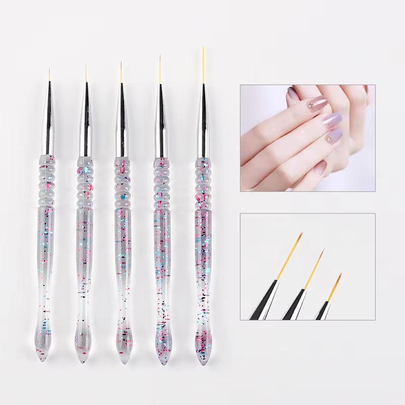 Luxury 5-Piece Crimped Ferrule Line & Flower Acrylic Sequin Transparent Rod Bead Layer  Spot Nail Art Drawing Pen Set