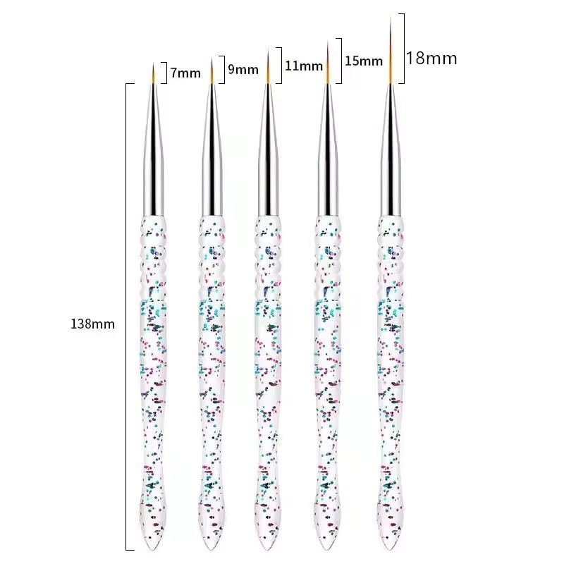 Luxury 5-Piece Crimped Ferrule Line & Flower Acrylic Sequin Transparent Rod Bead Layer  Spot Nail Art Drawing Pen Set