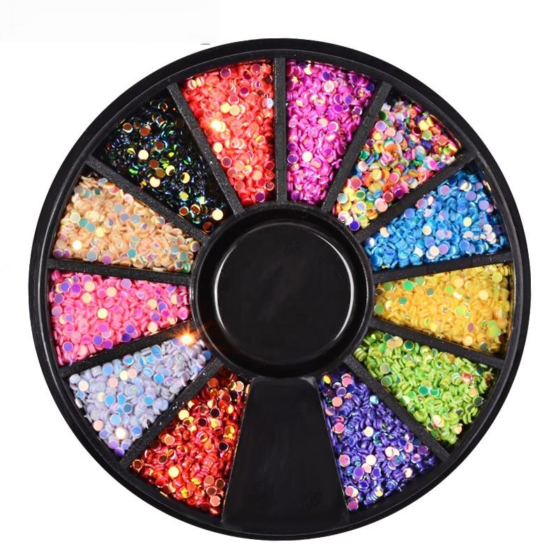 1mm Laser Round Flat Back 3D Nail Art Sequins Decorations Wheel