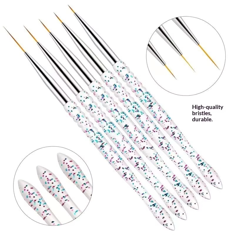 Luxury 5-Piece Crimped Ferrule Line & Flower Acrylic Sequin Transparent Rod Bead Layer  Spot Nail Art Drawing Pen Set